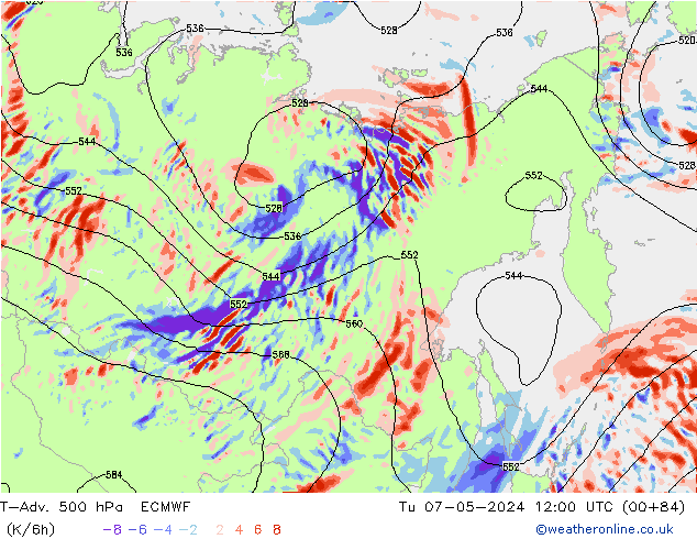 T-Adv. 500 hPa ECMWF Sa 07.05.2024 12 UTC