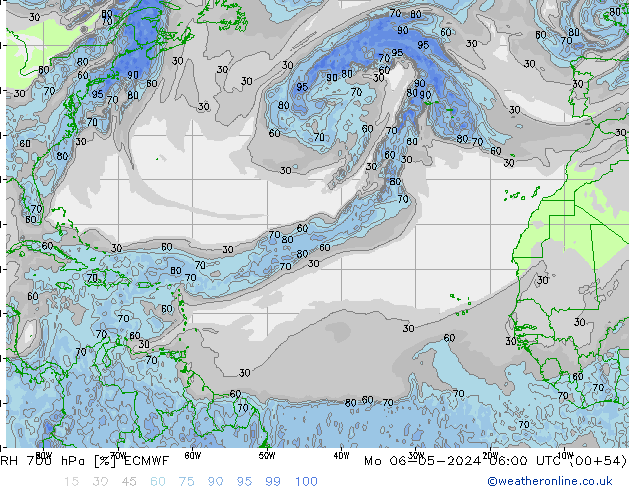 RH 700 hPa ECMWF Po 06.05.2024 06 UTC