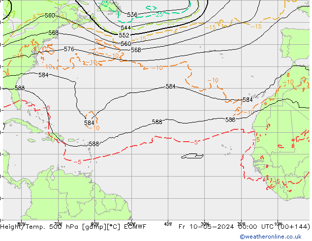 Z500/Rain (+SLP)/Z850 ECMWF Fr 10.05.2024 00 UTC