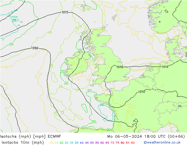 Eşrüzgar Hızları mph ECMWF Pzt 06.05.2024 18 UTC
