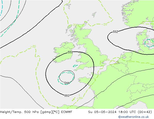 Z500/Rain (+SLP)/Z850 ECMWF Su 05.05.2024 18 UTC