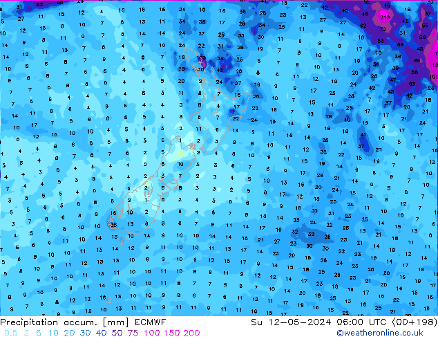 Precipitation accum. ECMWF Su 12.05.2024 06 UTC