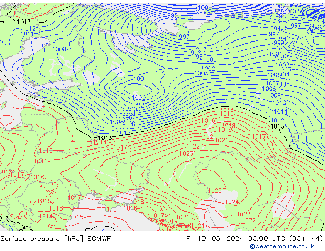 Presión superficial ECMWF vie 10.05.2024 00 UTC