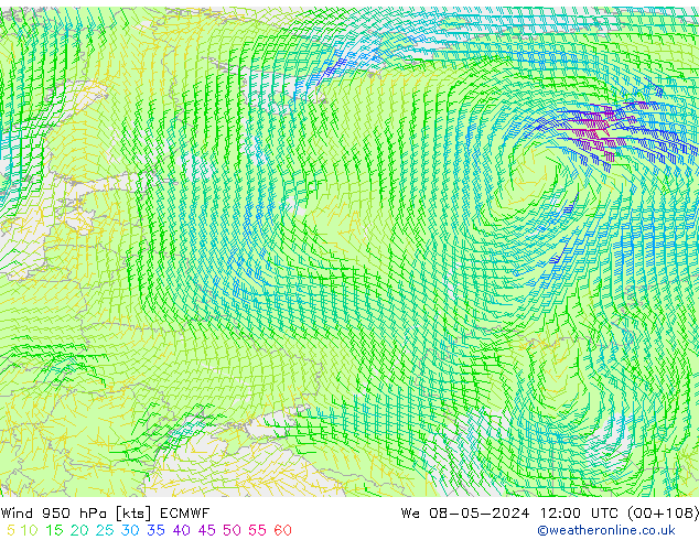 Rüzgar 950 hPa ECMWF Çar 08.05.2024 12 UTC