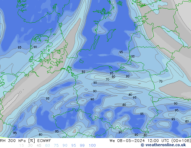 RH 300 hPa ECMWF We 08.05.2024 12 UTC