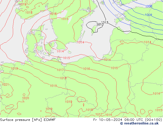 Atmosférický tlak ECMWF Pá 10.05.2024 06 UTC