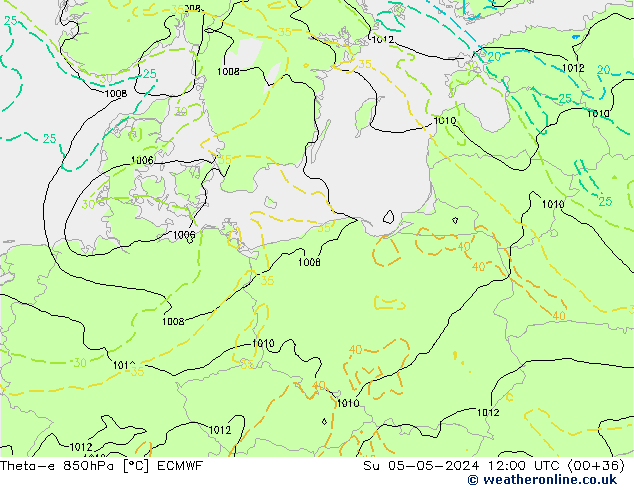 Theta-e 850hPa ECMWF zo 05.05.2024 12 UTC