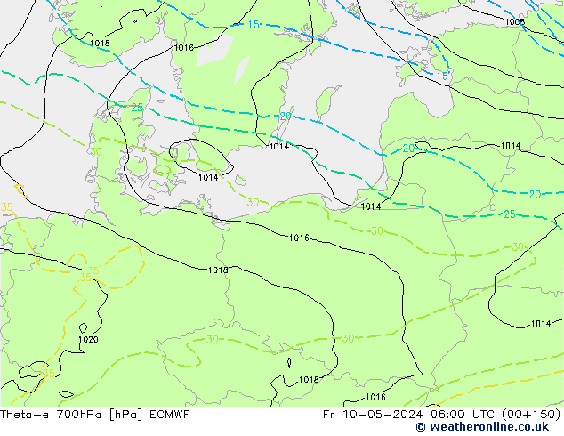 Theta-e 700hPa ECMWF Pá 10.05.2024 06 UTC