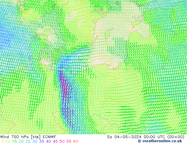 ветер 700 гПа ECMWF сб 04.05.2024 00 UTC