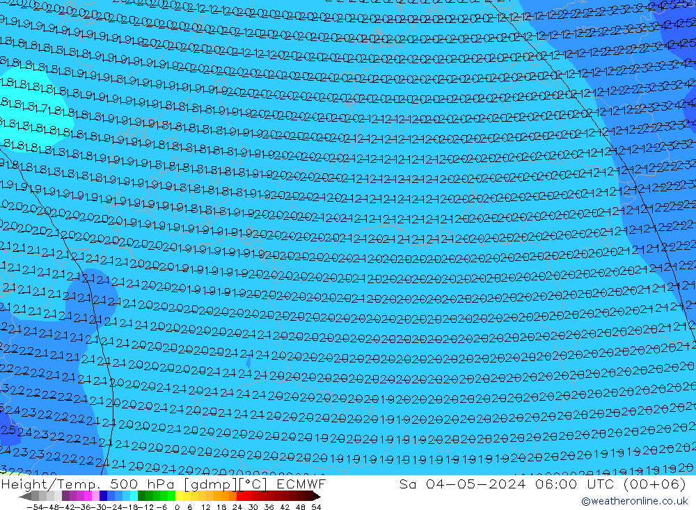 Geop./Temp. 500 hPa ECMWF sáb 04.05.2024 06 UTC