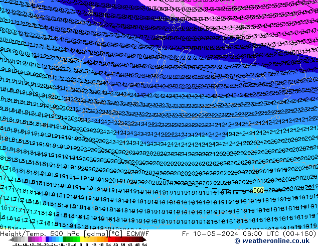 Z500/Rain (+SLP)/Z850 ECMWF Fr 10.05.2024 06 UTC