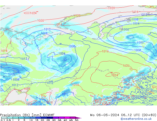 Z500/Rain (+SLP)/Z850 ECMWF pon. 06.05.2024 12 UTC