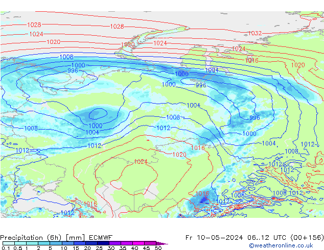 Z500/Rain (+SLP)/Z850 ECMWF Pá 10.05.2024 12 UTC