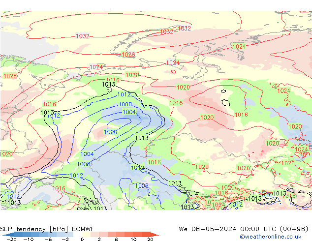 SLP tendency ECMWF St 08.05.2024 00 UTC