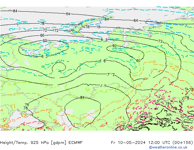 Height/Temp. 925 hPa ECMWF Sex 10.05.2024 12 UTC