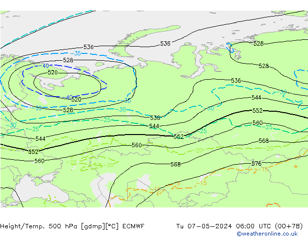 Z500/Yağmur (+YB)/Z850 ECMWF Sa 07.05.2024 06 UTC