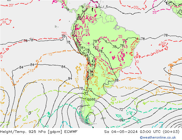 Height/Temp. 925 hPa ECMWF sab 04.05.2024 03 UTC