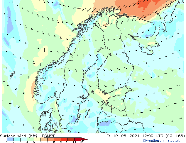 Surface wind (bft) ECMWF Fr 10.05.2024 12 UTC