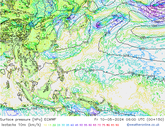 Eşrüzgar Hızları (km/sa) ECMWF Cu 10.05.2024 06 UTC