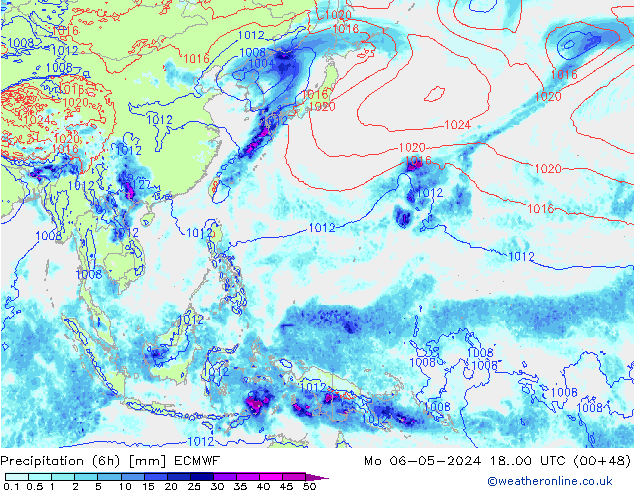 Z500/Rain (+SLP)/Z850 ECMWF pon. 06.05.2024 00 UTC