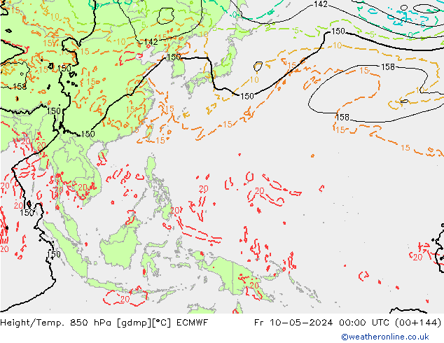 Yükseklik/Sıc. 850 hPa ECMWF Cu 10.05.2024 00 UTC