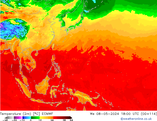 Temperatura (2m) ECMWF mié 08.05.2024 18 UTC