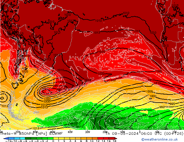 Theta-W 850hPa ECMWF do 09.05.2024 06 UTC