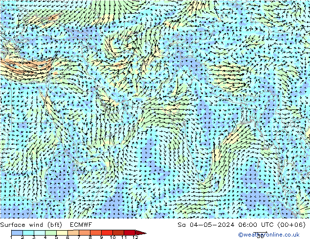 Bodenwind (bft) ECMWF Sa 04.05.2024 06 UTC