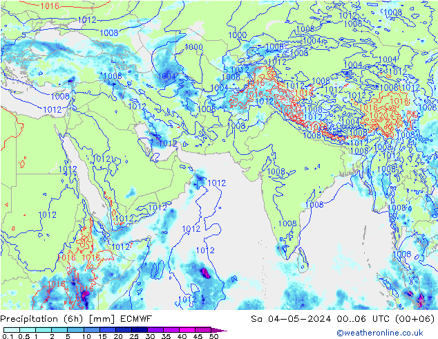 降水量 (6h) ECMWF 星期六 04.05.2024 06 UTC