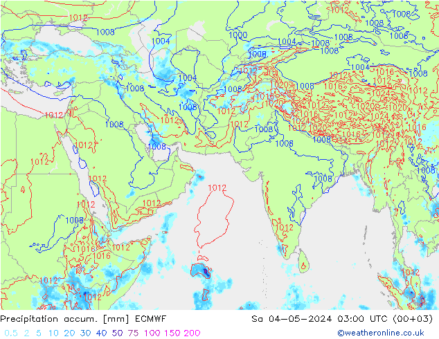 Precipitation accum. ECMWF 星期六 04.05.2024 03 UTC