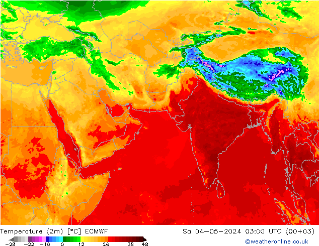 温度图 ECMWF 星期六 04.05.2024 03 UTC