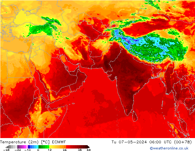 Temperature (2m) ECMWF Tu 07.05.2024 06 UTC