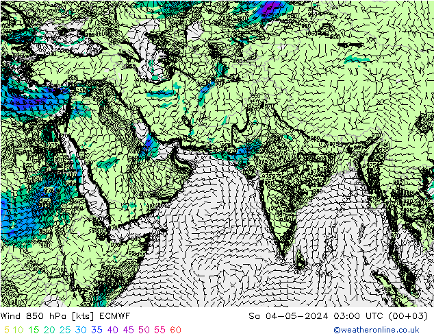 风 850 hPa ECMWF 星期六 04.05.2024 03 UTC