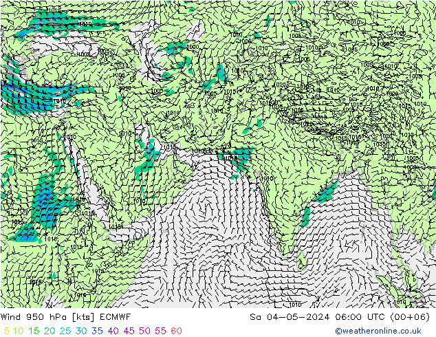 Prec 6h/Wind 10m/950 ECMWF 星期六 04.05.2024 06 UTC