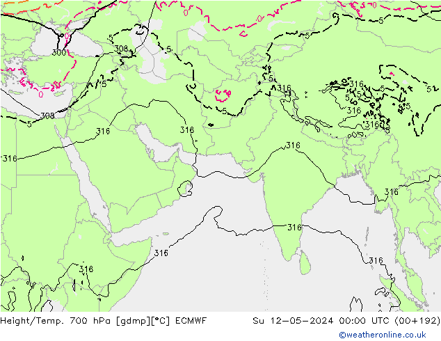 Height/Temp. 700 hPa ECMWF Su 12.05.2024 00 UTC