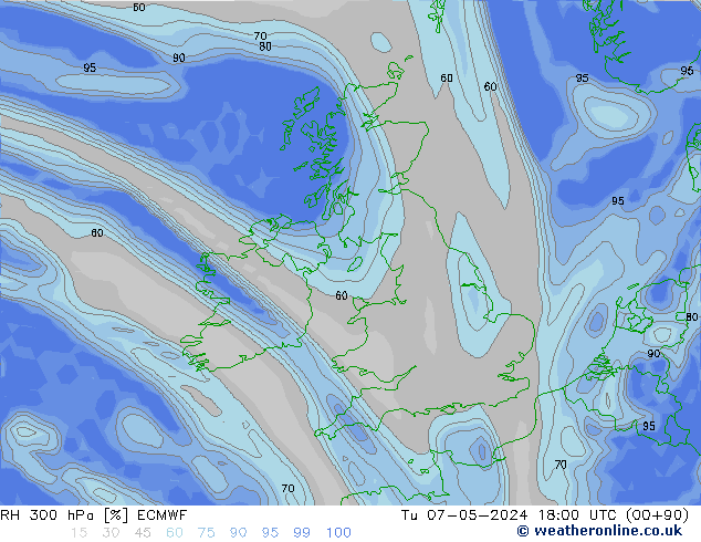 Humedad rel. 300hPa ECMWF mar 07.05.2024 18 UTC