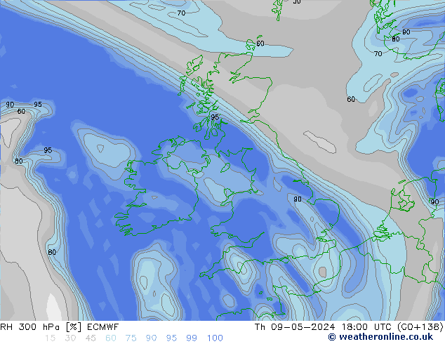 RH 300 hPa ECMWF Th 09.05.2024 18 UTC