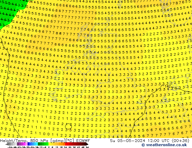 Z500/Rain (+SLP)/Z850 ECMWF Su 05.05.2024 12 UTC