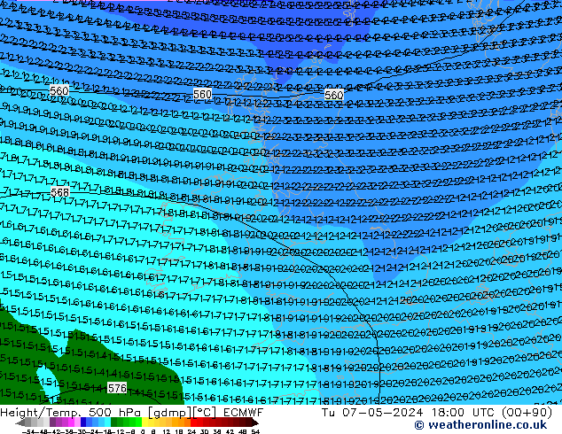 Z500/Rain (+SLP)/Z850 ECMWF Ter 07.05.2024 18 UTC