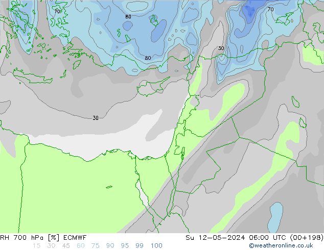 Humedad rel. 700hPa ECMWF dom 12.05.2024 06 UTC