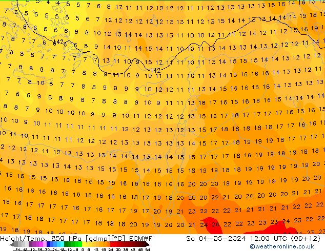 Height/Temp. 850 hPa ECMWF sab 04.05.2024 12 UTC