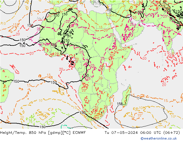Z500/Yağmur (+YB)/Z850 ECMWF Sa 07.05.2024 06 UTC