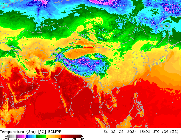 mapa temperatury (2m) ECMWF nie. 05.05.2024 18 UTC