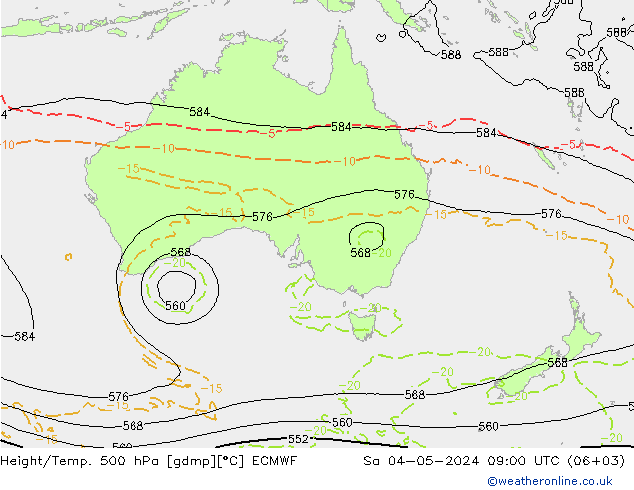 Height/Temp. 500 гПа ECMWF сб 04.05.2024 09 UTC