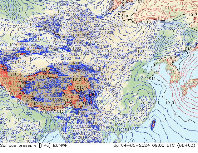 地面气压 ECMWF 星期六 04.05.2024 09 UTC