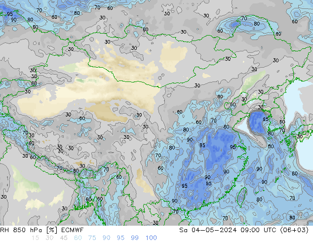 RH 850 hPa ECMWF 星期六 04.05.2024 09 UTC