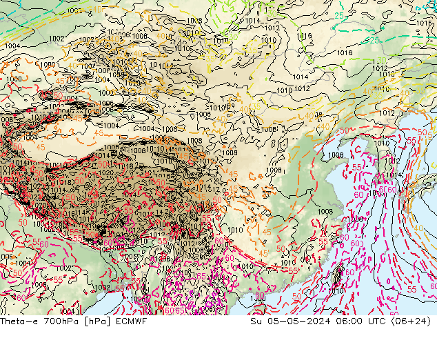 Theta-e 700hPa ECMWF 星期日 05.05.2024 06 UTC