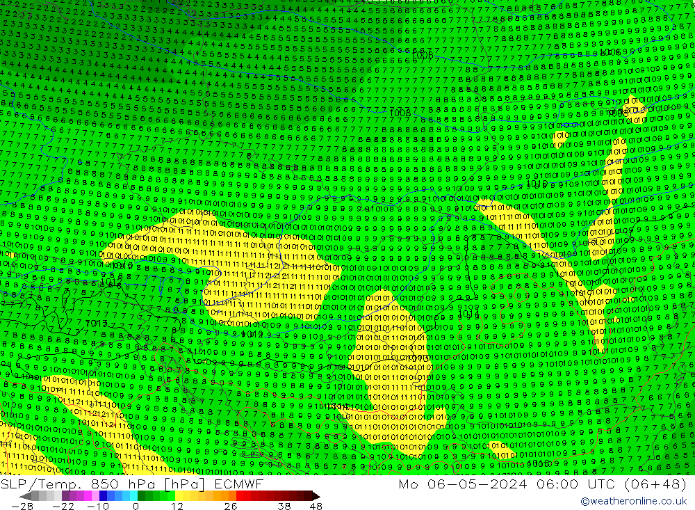 SLP/Temp. 850 hPa ECMWF Mo 06.05.2024 06 UTC