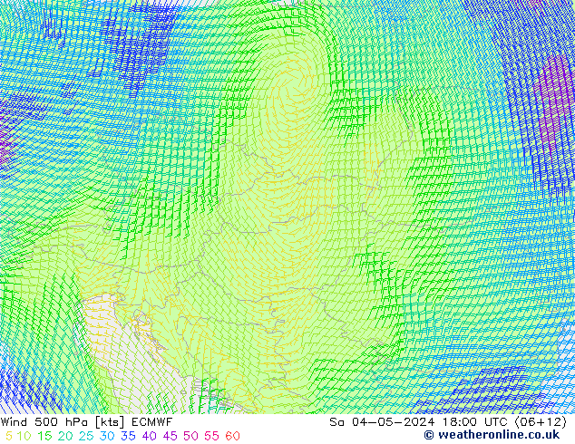 wiatr 500 hPa ECMWF so. 04.05.2024 18 UTC