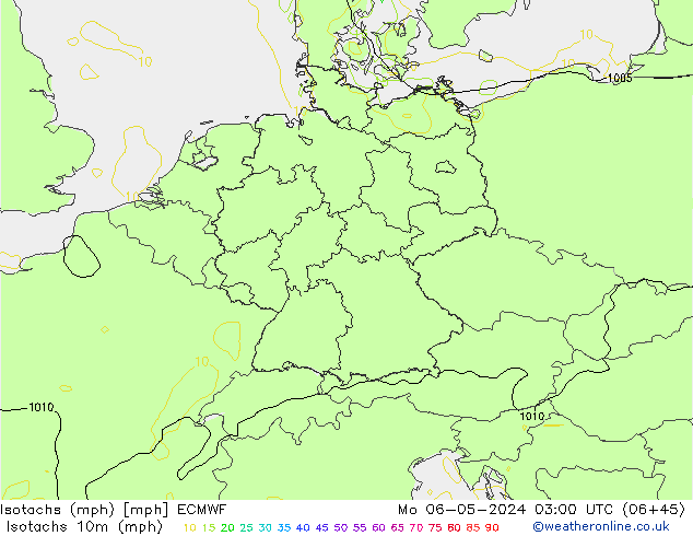 Isotachen (mph) ECMWF Mo 06.05.2024 03 UTC